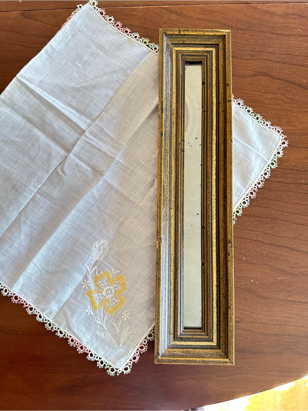 Vintage MCM Skinny Accent Mirror Gold Brown Panel Frame